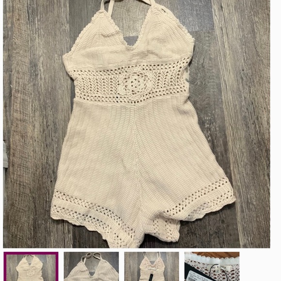 MAY & JULY Crochet Boho Romper Festival Style Beach Wear Beige Size Small - Picture 2 of 6